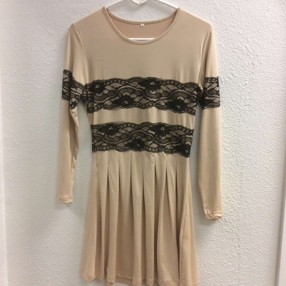 Tan dress with Black Lace